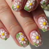 24pcs/Set Fresh Daisy Flowers Short Press On Nails