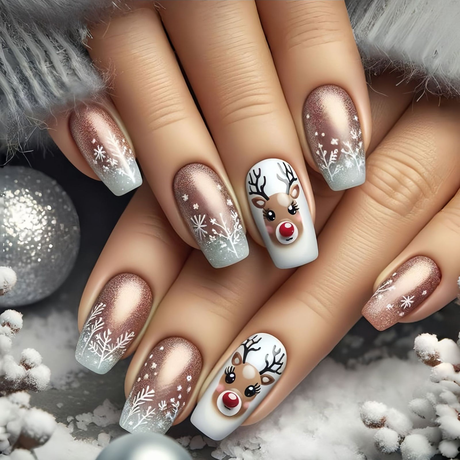 24pcs/Set Brown Reindeer Press-On Nails