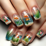 24pcs/Set Underwater Goldfish Press-On Nails
