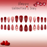 24pcs/Set Red Glitter Heart Press-On Nails