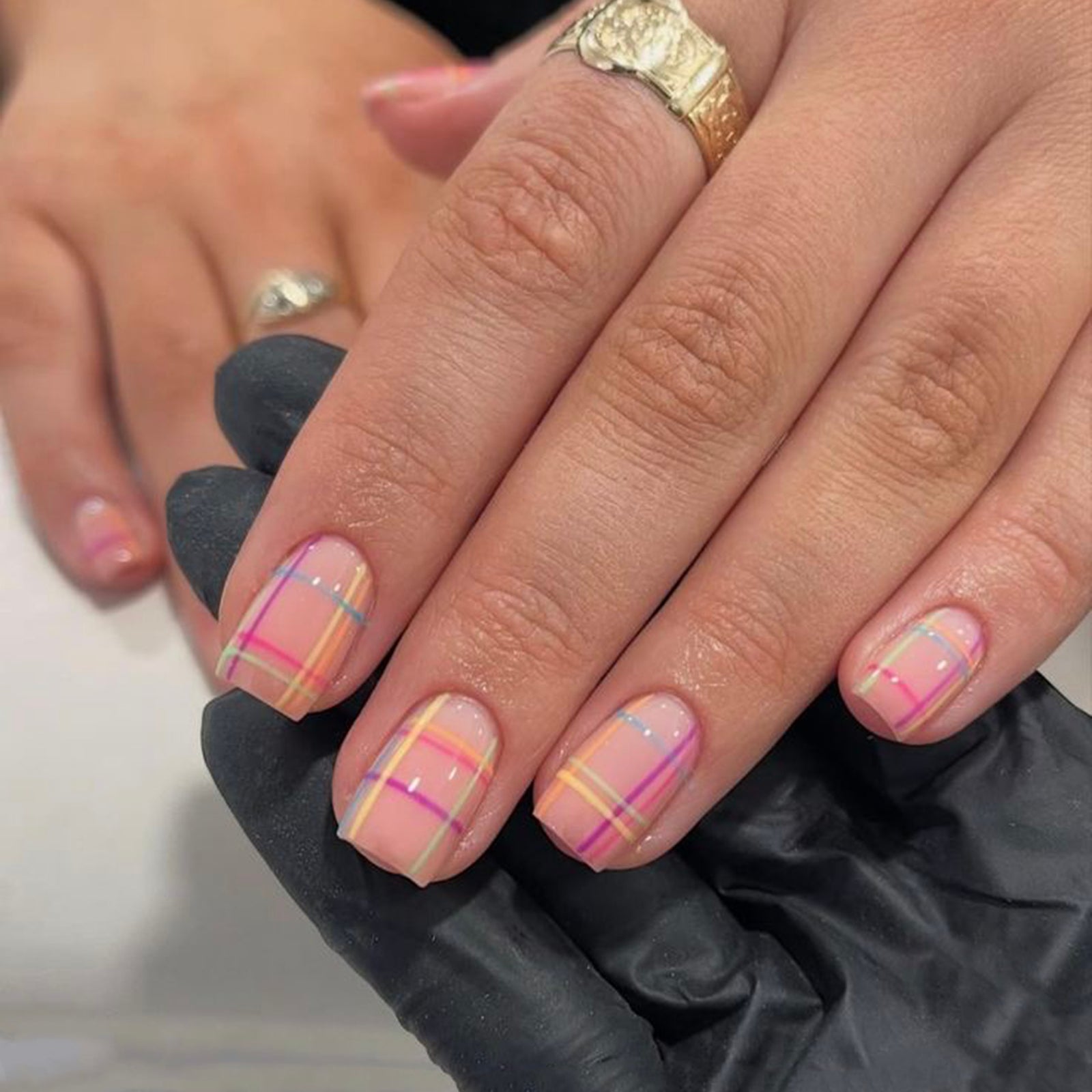 24pcs/Set Colorful Stripes Short Press On Nails
