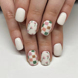 24pcs/Set Floral Gingham Pattern Short Press-On Nails