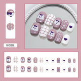 24pcs/Set Cute Bear Heart Press-On Nails For Kids