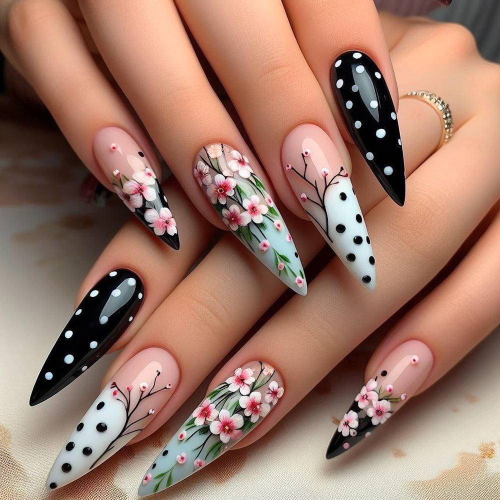 24pcs/Set Plum Blossom Polka Dots Press-On Nails