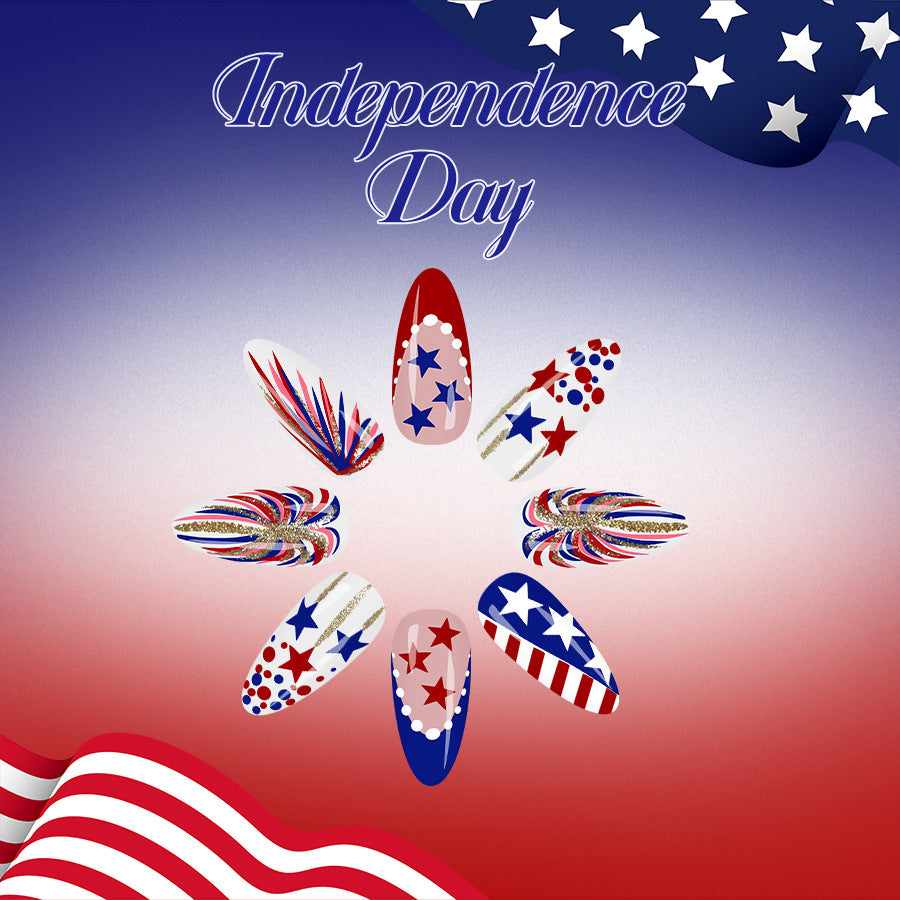 24pcs/Set Flag-Inspired French Polka Dot Stars Press-On Nails