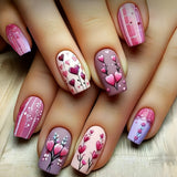 24pcs/Set Pink Heart Press-On Nails