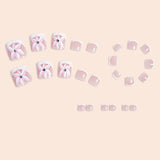 24pcs/Set Pink Flowers with White French Press On Toe Nails
