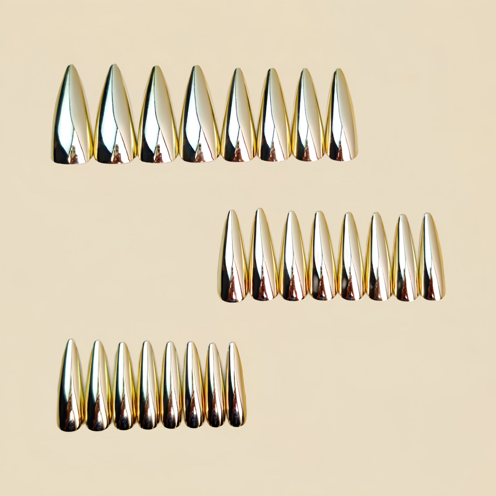 24pcs/Set Long Electroplated Gold Press-On Nails