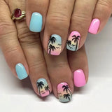 24pcs/Set Beach Series Ocean Coconut Tree Press-On Nails