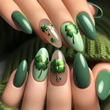 24pcs/Set Green Four-Leaf Clover Press-On Nails