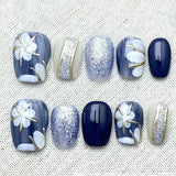 (Handmade) 10pcs/Set Mirror Pink 3D Flower Press-On Nails