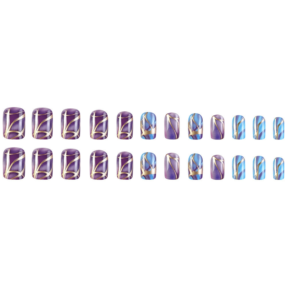 24pcs/Set Purple Gradient Stripes Press-On Nails