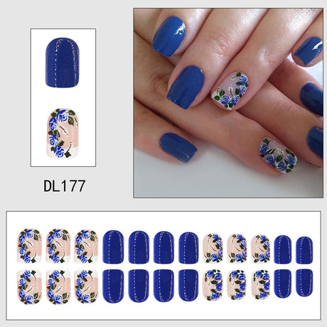 24pcs/Set Klein Blue Roses Press-On Nails