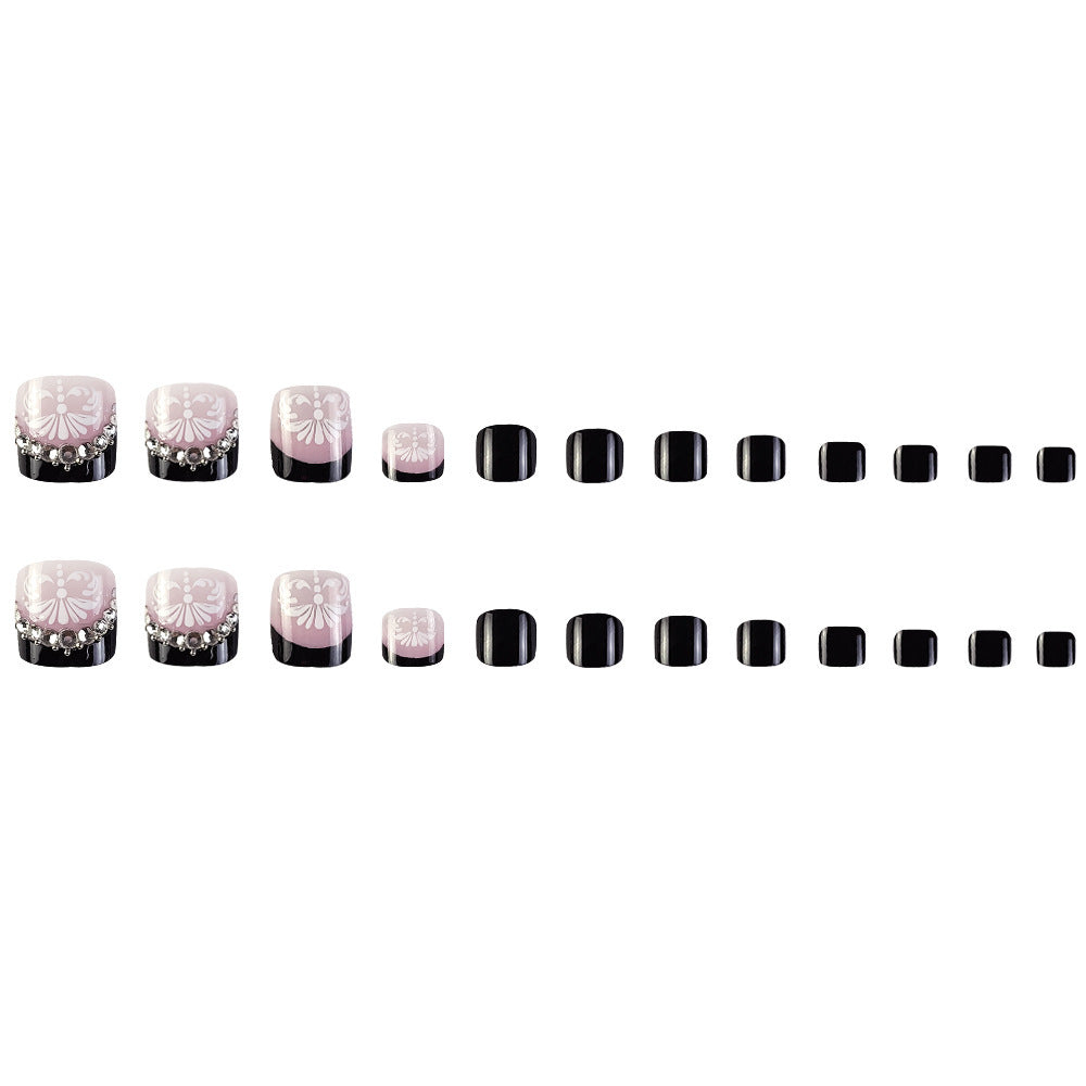 24pcs/Set White Flower with Diamond Embellishments Press On Toe Nails