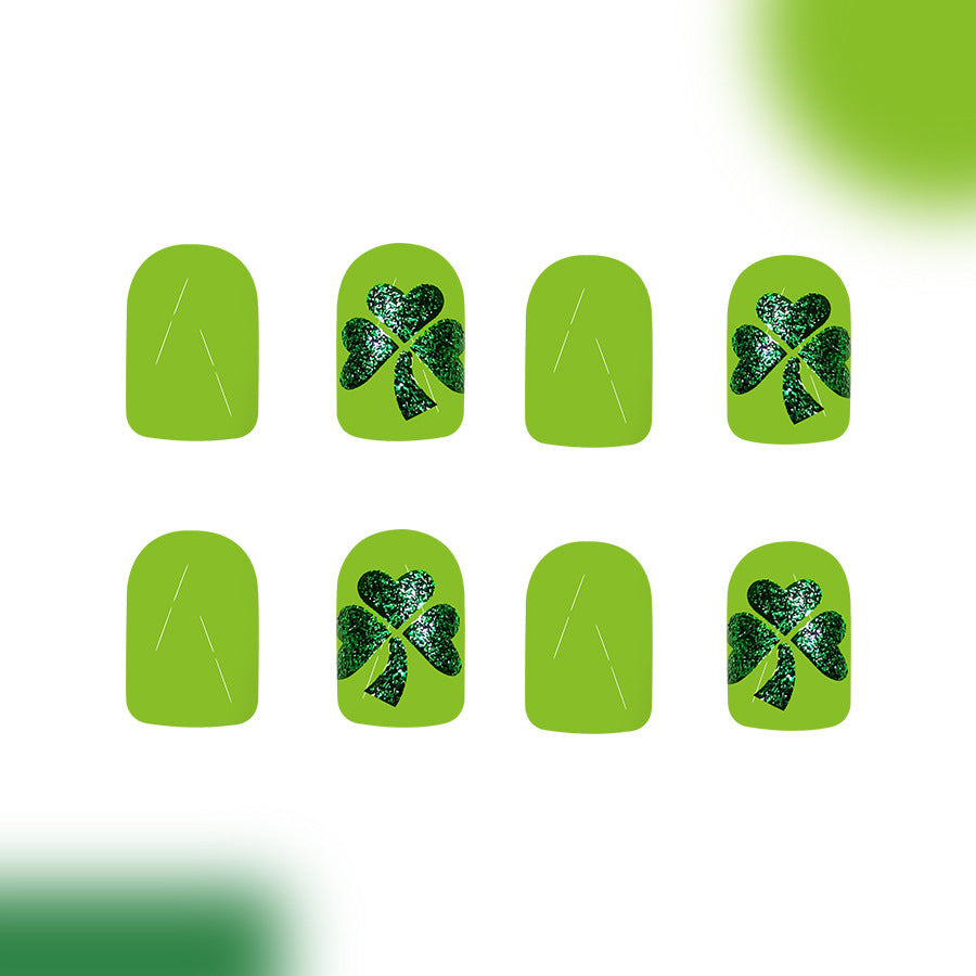 24pcs/Set St. Patrick's Day Four-Leaf Clover Short Press-On Nails