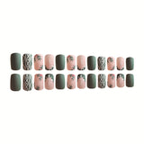24pcs/Set Christmas Snowflake Stripe Matte Press On Nails