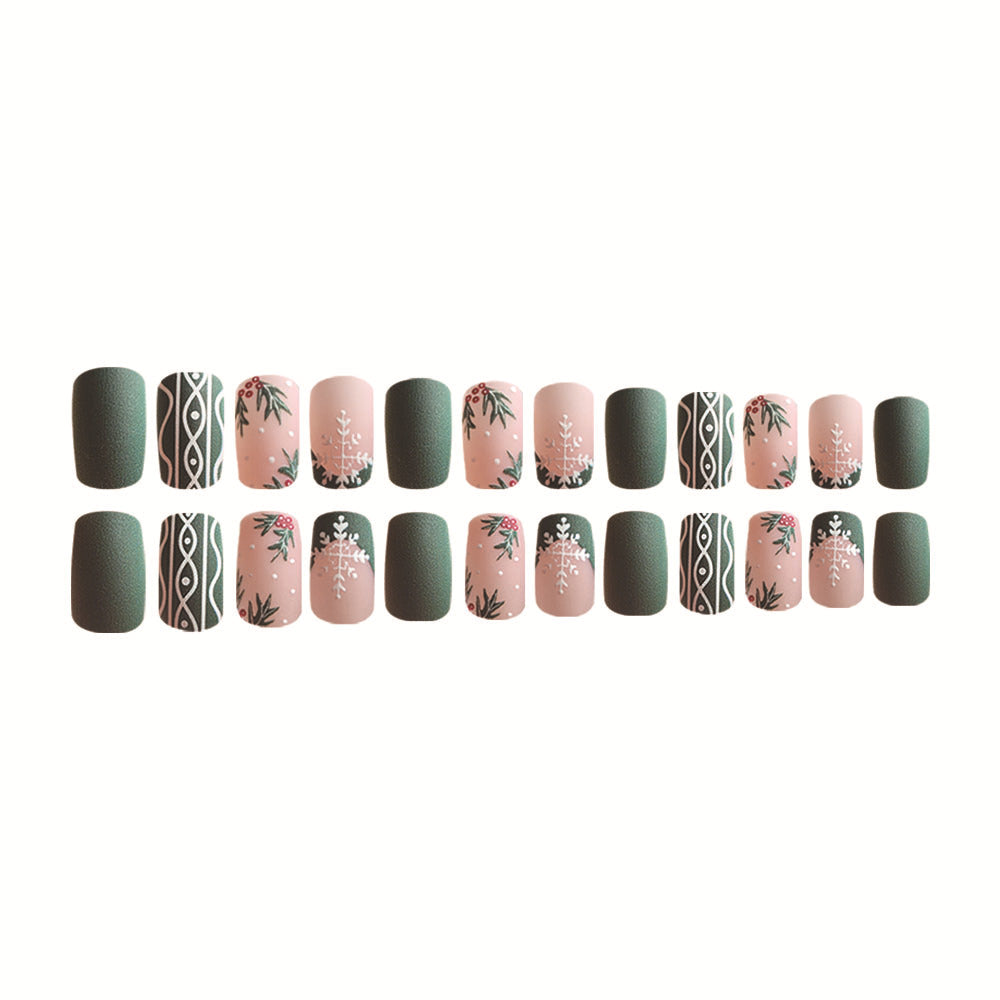 24pcs/Set Christmas Snowflake Stripe Matte Press On Nails