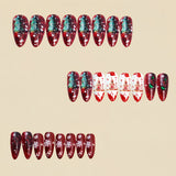 24pcs/Set 3D Embossed Red Green Snowflake Christmas Tree  Press-On Nails