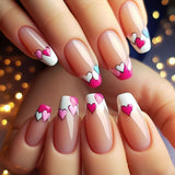 24pcs/Set Nude French Tips with Colorful Hearts Press-On Nails