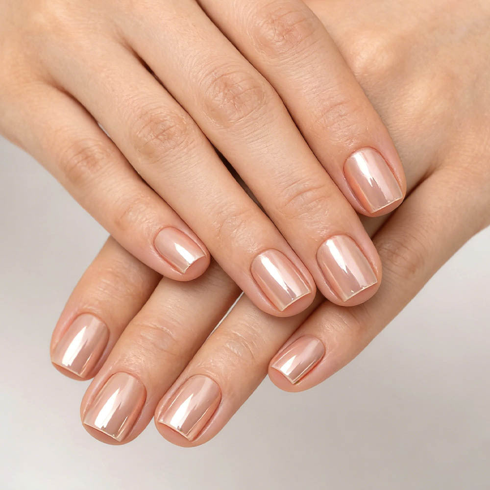 24pcs/Set Rose Gold Chrome Short Press On Nails