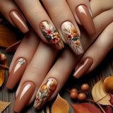 24pcs/Set Warm Terracotta Velvet Florals Press-On Nails