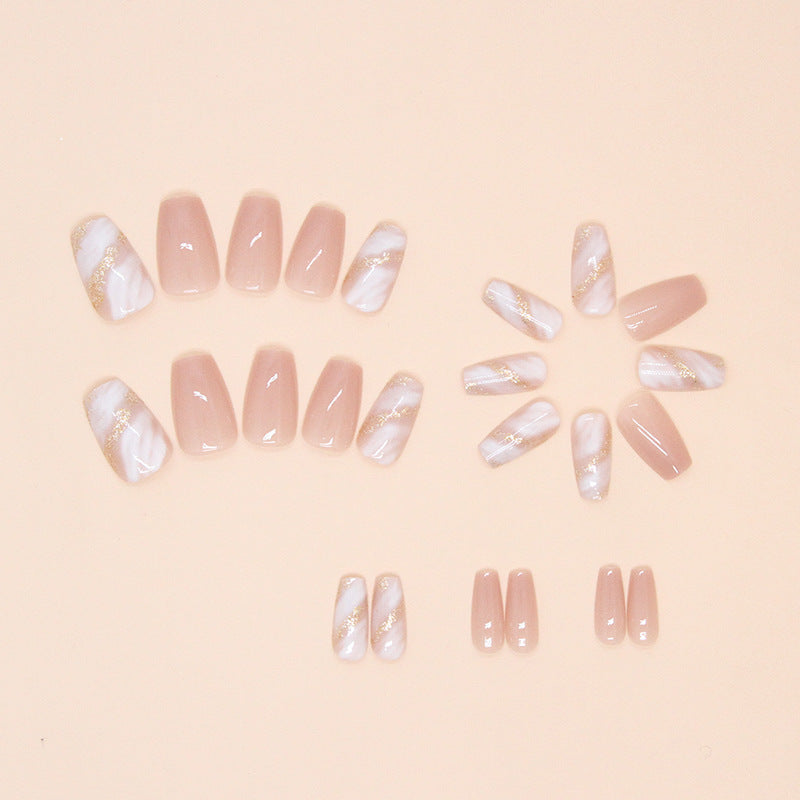 24pcs/Set Pink Glitter Stripe Press-On Nails