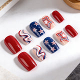 24pcs/Set Red, Blue & White Star Lines Press-On Nails