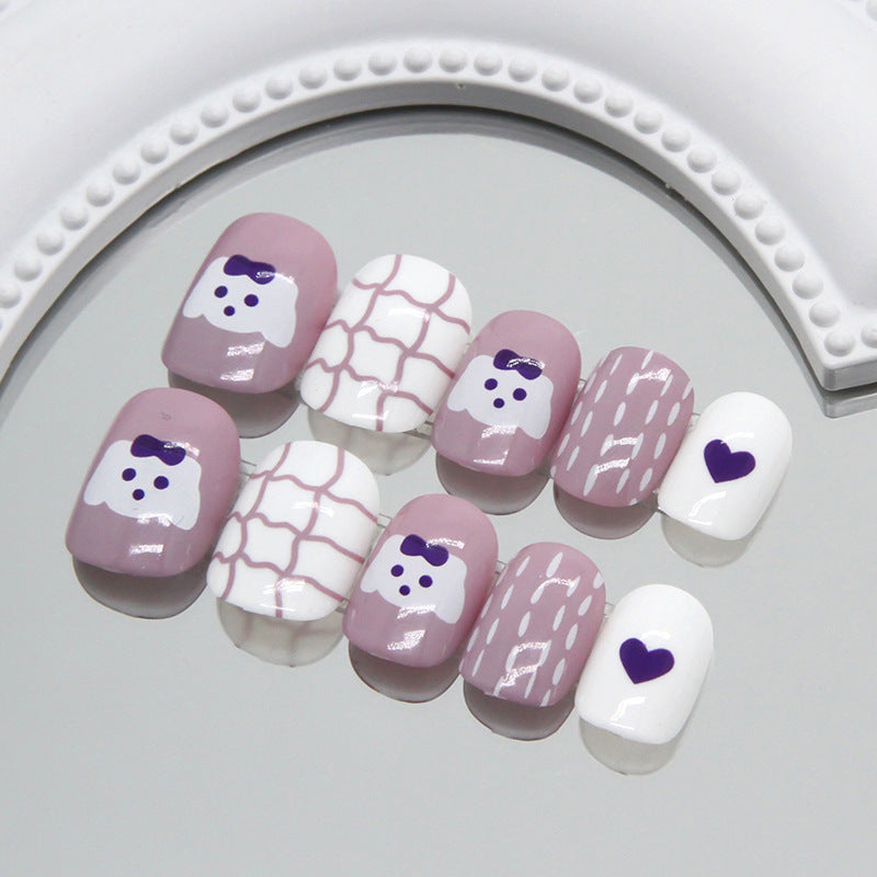 24pcs/Set Cute Bear Heart Press-On Nails For Kids