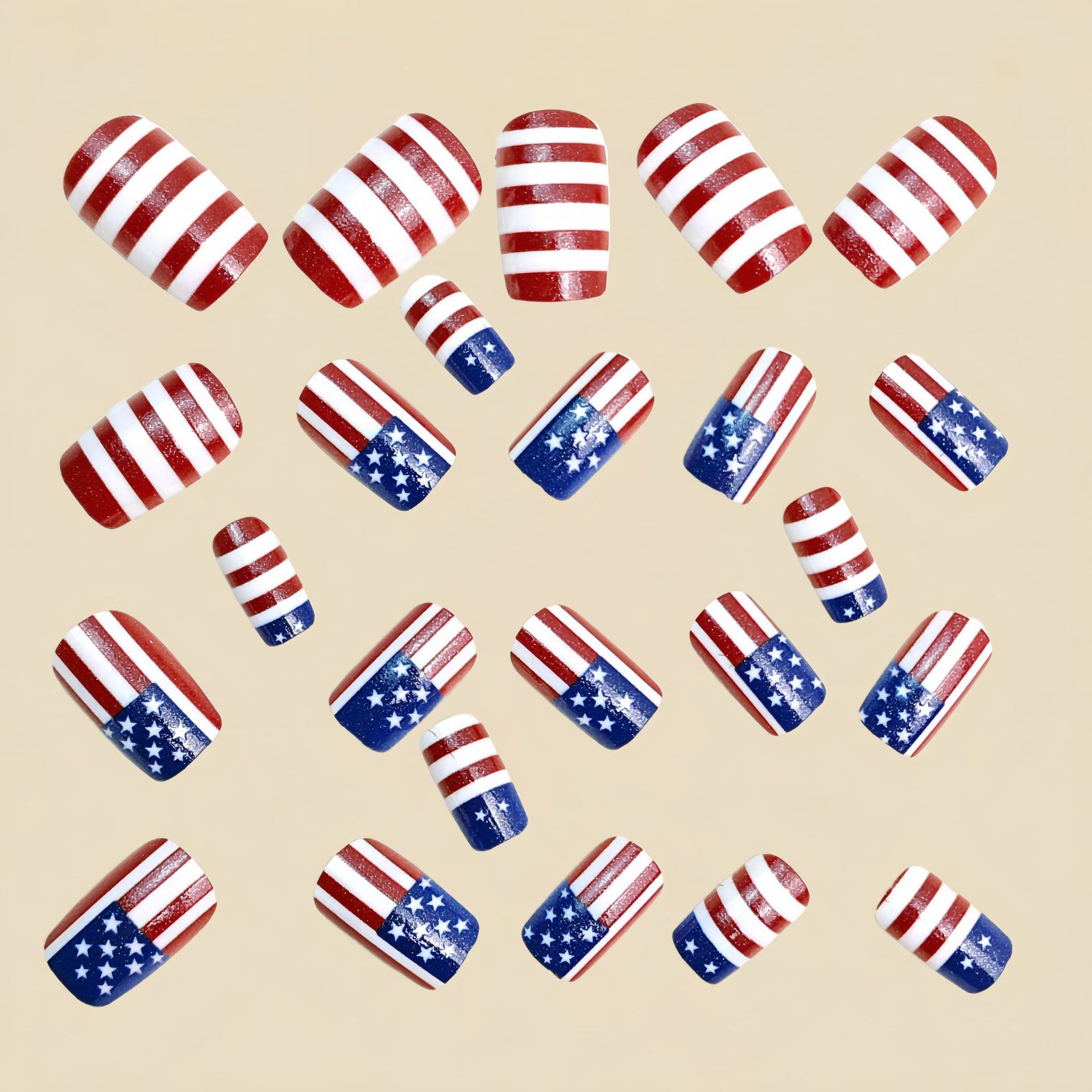 24pcs/Set American Flag Stars and Stripes Press-On Nails
