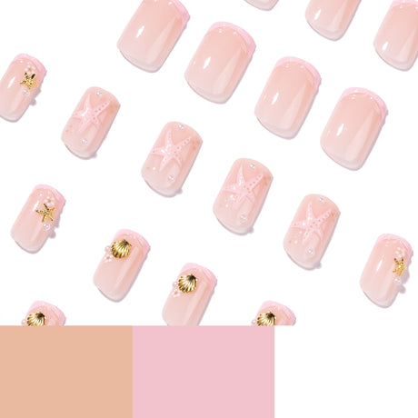 24pcs/Set Beach French Tip Short Press On Nails