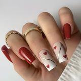 24pcs/Set Red Hearts Press-On Nails