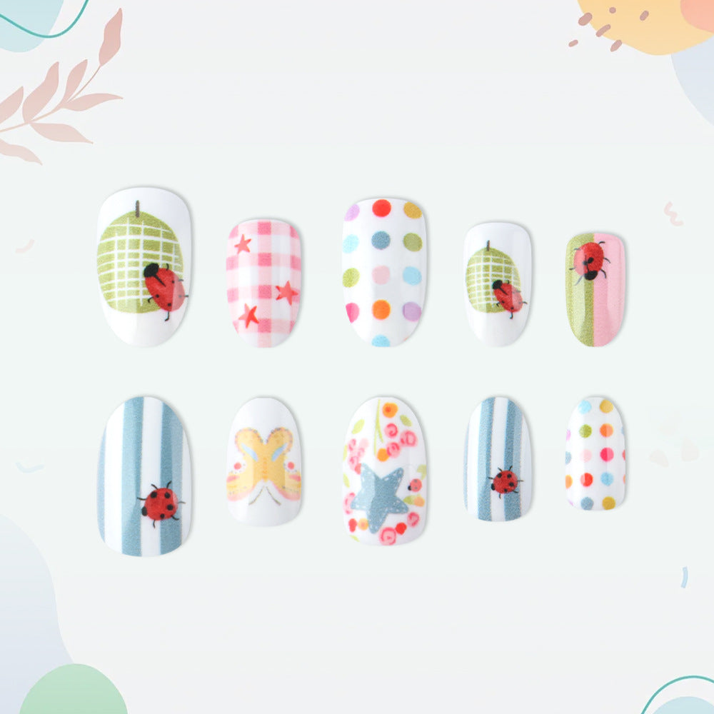 24pcs/Set Ladybug Polka Dot Press-On Nails