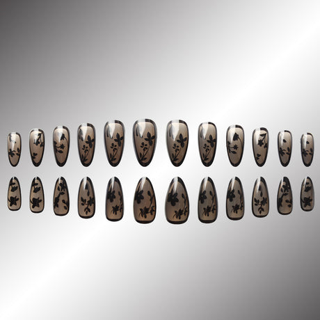 24pcs/Set Black Floral Press-On Nails