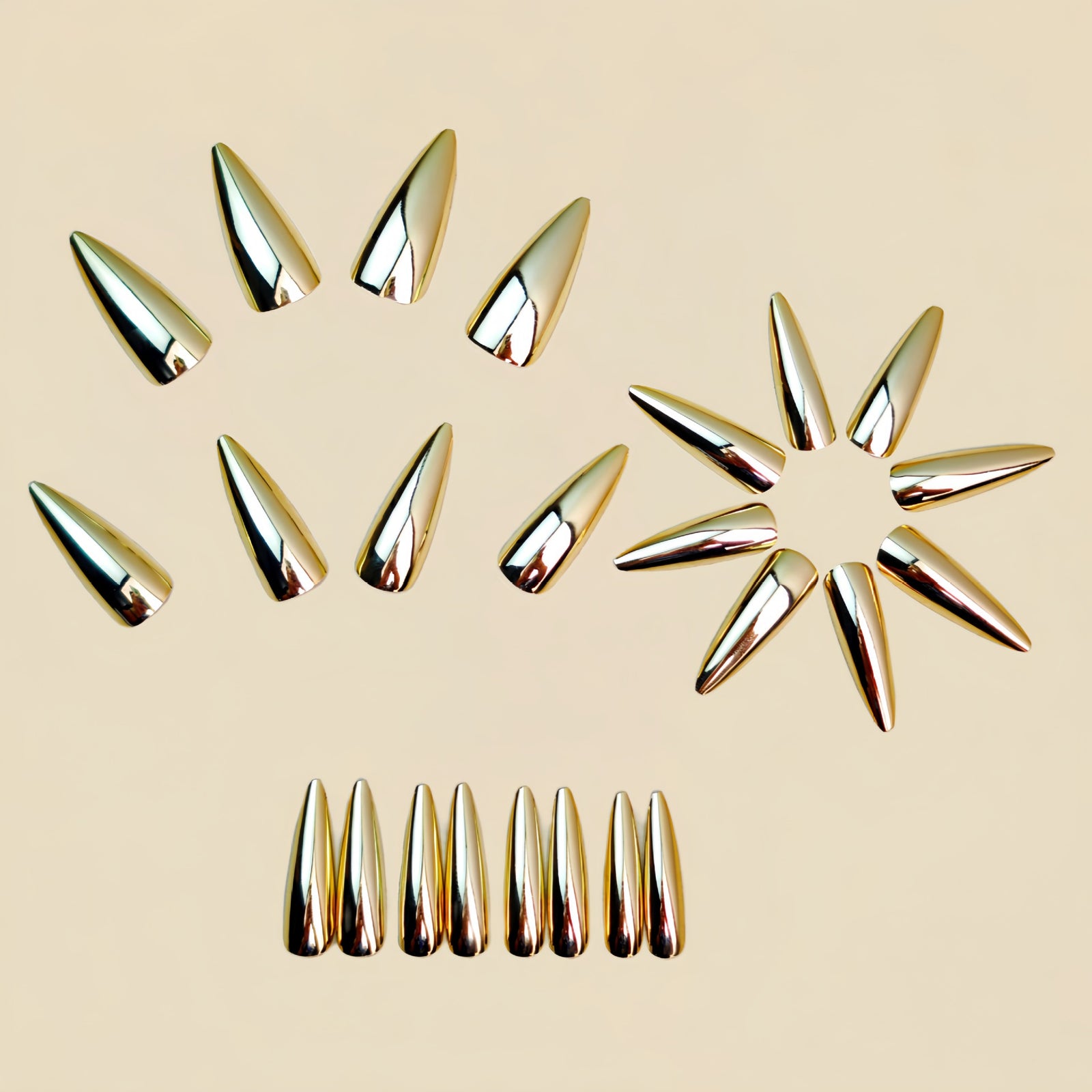 24pcs/Set Long Electroplated Gold Press-On Nails