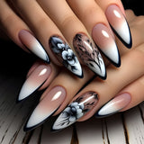 24pcs/Set Gradient Black Edge Flora Press-On Nails