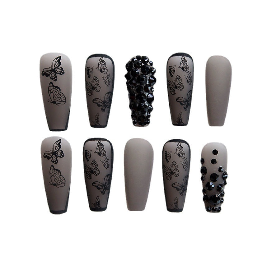 24pcs/Set Black Matte Butterfly Press-On Nails