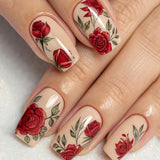 24pcs/Set Valentine Rose Medium Length Press-On Nails
