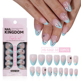 32pcs/Set Decal & Rhinestone French Short Almond Press-On Nails