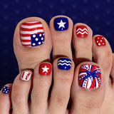 24pcs/Set Flag Star Stripes Press On Toe Nails