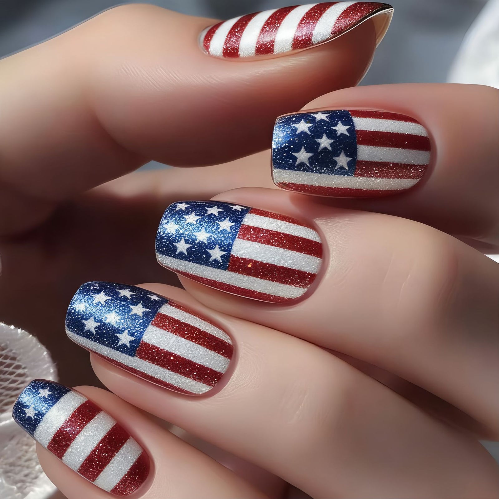 24pcs/Set American Flag Stars and Stripes Press-On Nails