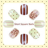 24pcs/Set Brown Small Flowers Press-On Nails