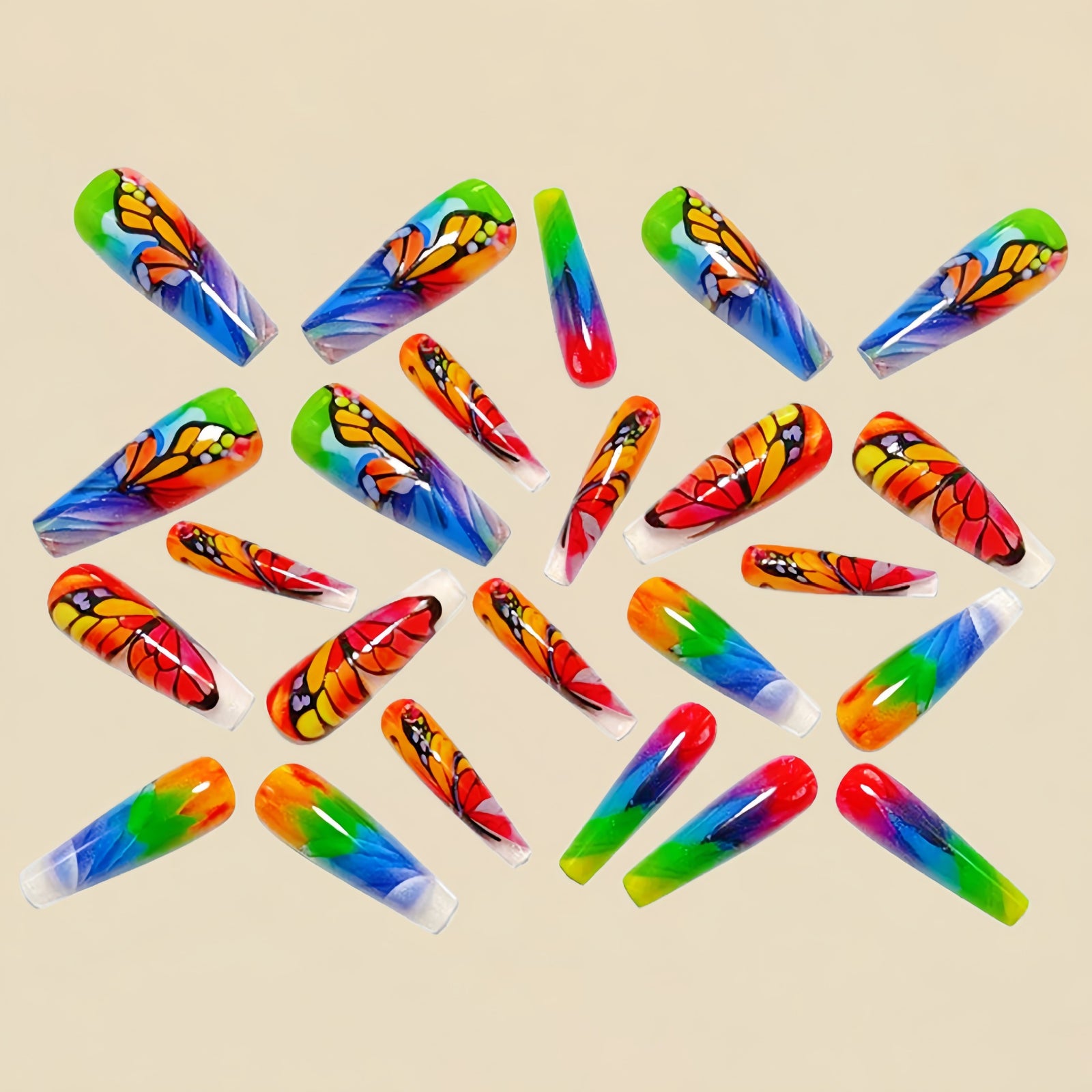 24pcs/Set Multicolor Butterflies Press-On Nails