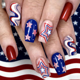 24pcs/Set Red, Blue & White Star Lines Press-On Nails