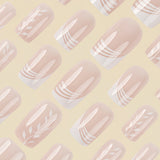 24pcs/Set White Multi-Stripe French Press-On Nails