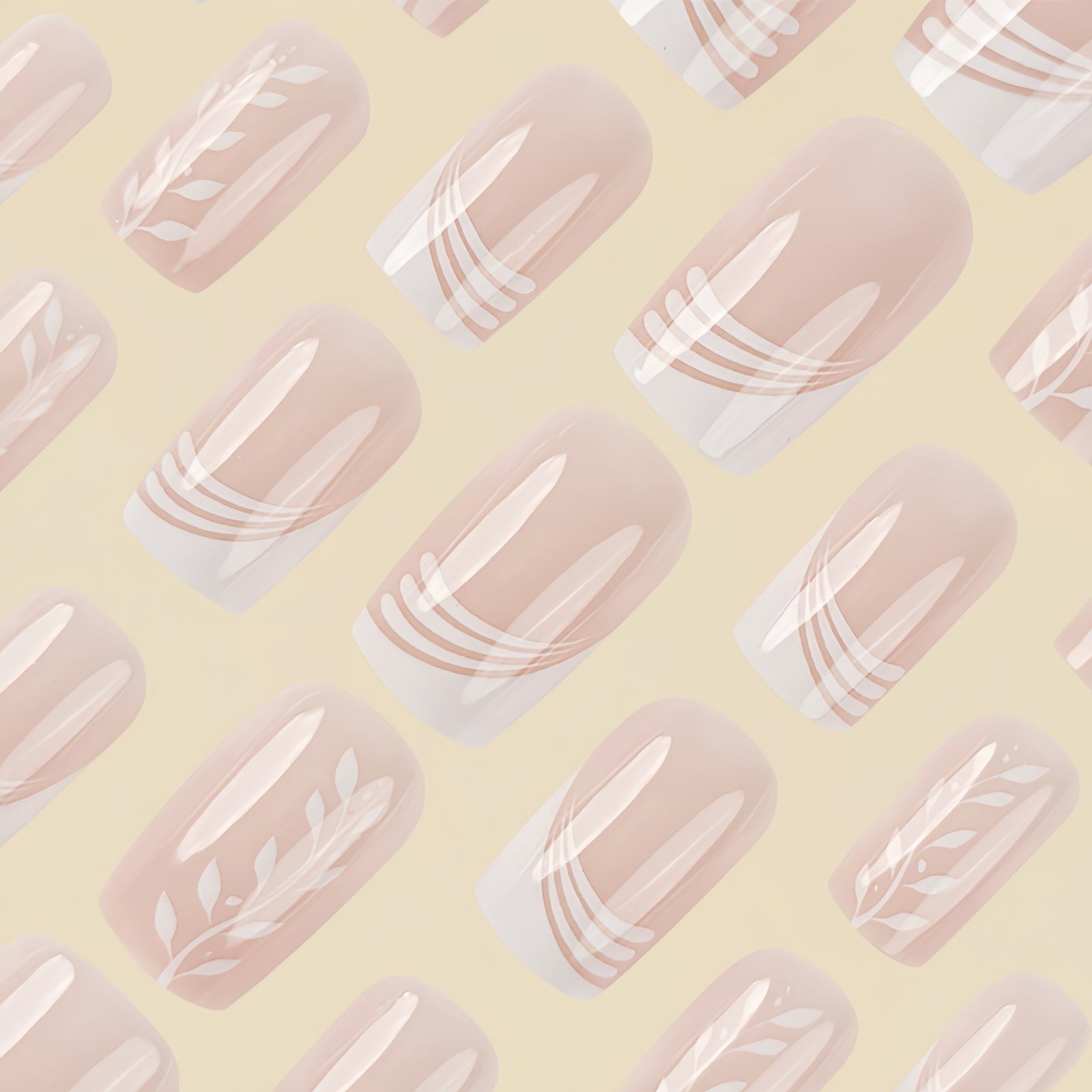 24pcs/Set White Multi-Stripe French Press-On Nails