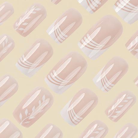 24pcs/Set White Multi-Stripe French Press-On Nails