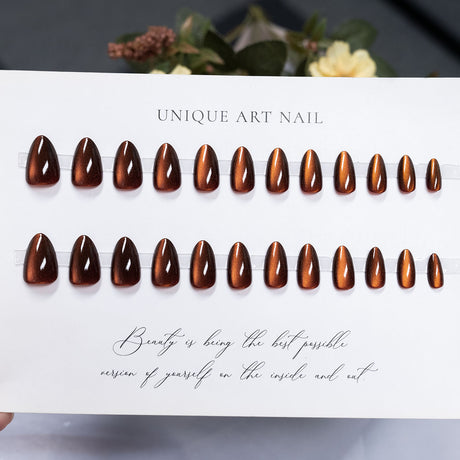 24pcs/Set Dual-Shine Cat Eye Short Press-On Nails