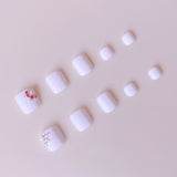 24pcs/Set White & Pink Crushed Rhinestones Press On Toe Nails