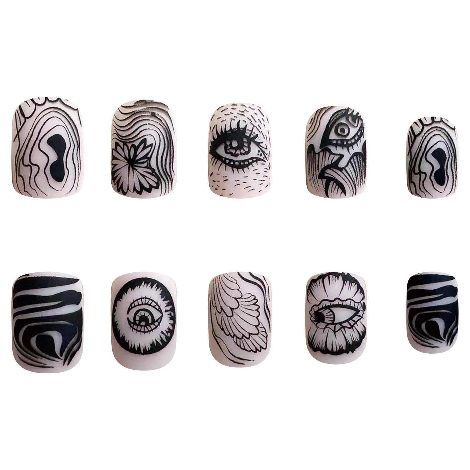 24pcs/Set Black Line Fantasy Eyes Press-On Nails