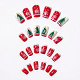 24pcs/Set White Christmas Snowflake Christmas Tree Press-On Nails